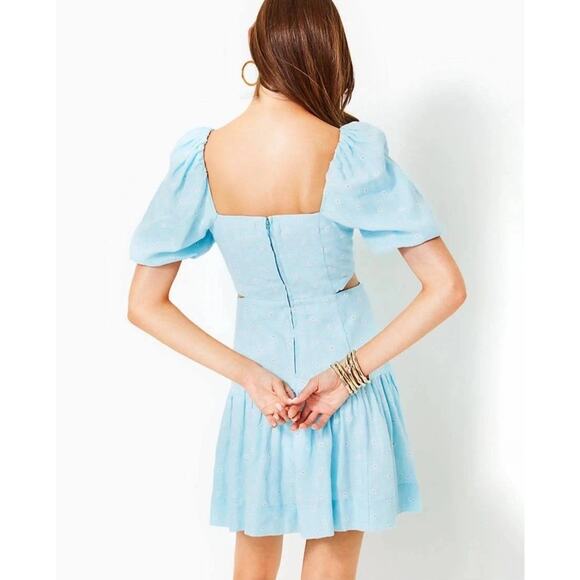 NWT Lilly Pulitzer Kylanne Linen Embroidered Puff Sleeve Cutout Mini Dress 6 - Picture 2 of 12